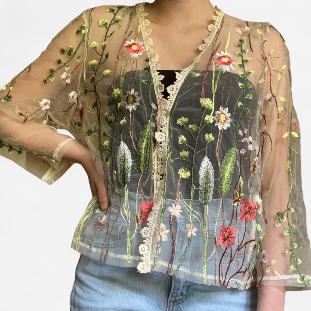 Floral Embroidered floral Sheer Blouse